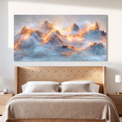 YISXINOAG Golden Snow Mountain Wall Art Abstract Landscape Painting 29"X58" - color: gold white, size: 58"L x 29"W
