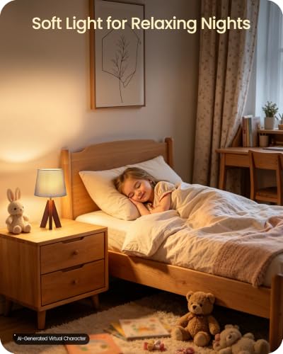 Tripod Table Lamp, 14.6" Small Bedside Lamp with Gray Linen Shade & Dark Wood Base, Modern Nightstand Lamp for Bedroom, Kids Room, Living Room, Nursery, Office, E26 Socket, LH51TL05 - color: Gray+Pearwood