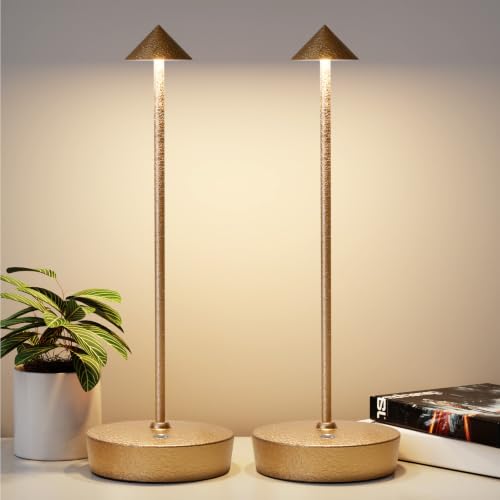 2Pack Rechargeable Cordless Table Lamp, Portable Powered LED Battery 6000mAh Metal USB Desk Lamp, 3 Levels Brightness Light for Restaurants Outdoor (2pack LCE Flower Gold) - color: 2pack Lce Flower Gold