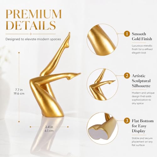QIANLING Golden Legs Sculpture, Gold Statue Home Decor, Abstract Resin Yoga Dancer Statue, Modern Minimalist Gold Decor Accent for Living Room Table Shelf Bookshelf Office Desk Bedroom Entryway - color: Crossed Legs