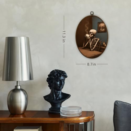 Gnmduw Halloween Skeleton Coffee Oval Wall Art Framed Decor, 8.7x11.3 Inch - color: skeleton, size: 11.3"L x 8.7"W