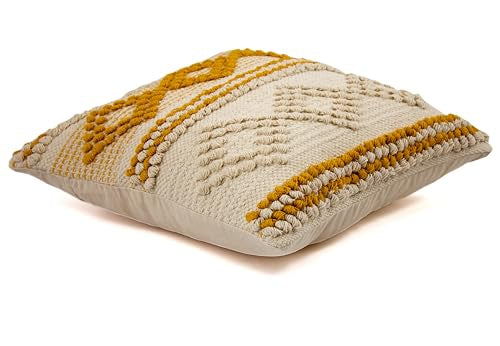 TreeWool 100% Cotton Woven Throw Pillow Cover (Pack of 1, 18" x 18", Yellow) - color: Yellow