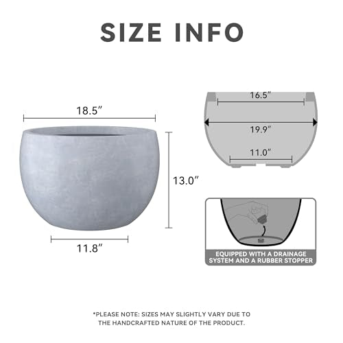 Kante Large Round Bowl Blue Gray Concrete Planter 20" Dia, Outdoor - color: Gray, size: 19.9" d