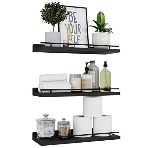 WOPITUES Floating Shelves for Wall Decor Set of 3, Black - color: Black, size: 15.7 inch