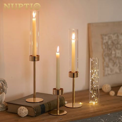 NUPTIO Hurricane Candle Holder for Candlestick, 6 Pcs Gold Candle Holders - color: Gold - Clear, size: 6pcs