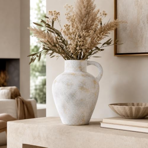 UPWOIGH 12in Ceramic Flower Vase with Handles - color: Off-white, size: 12''