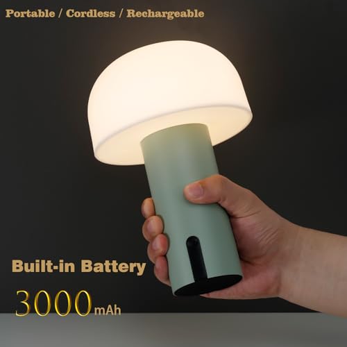 Mushroom Table Lamp, Cordless Rechargeable Touch Light, Waterproof - color: Sage Green