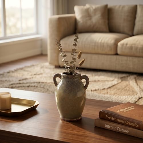 Sunddo Rustic Ceramic Flower Vase, 8 Inch - color: Brown - 8, size: 8 Inch