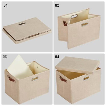 15" Fabric Storage Box with Lids, 3-Pack, Khaki - color: khaki, size: Medium-15"