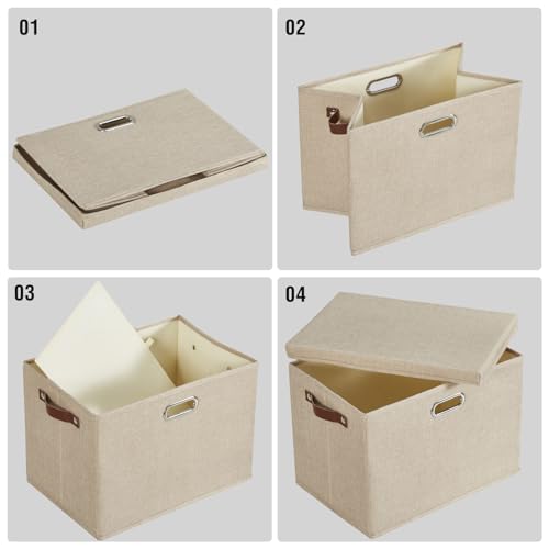 17" Large Fabric Storage Box with Lids, 3-Pack, Khaki - color: khaki, size: Large-17"