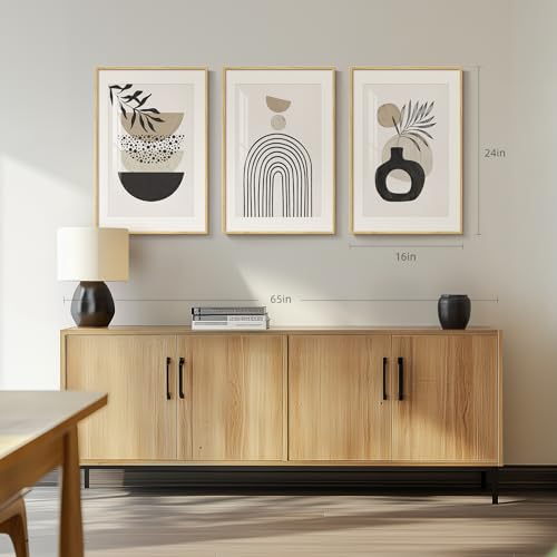 Framed Neutral Beige Boho Geometric Abstract Wall Art Bedroom, 16x24 Inch - color: Boho-Beige, size: 16" W x 24" H x 3Pcs