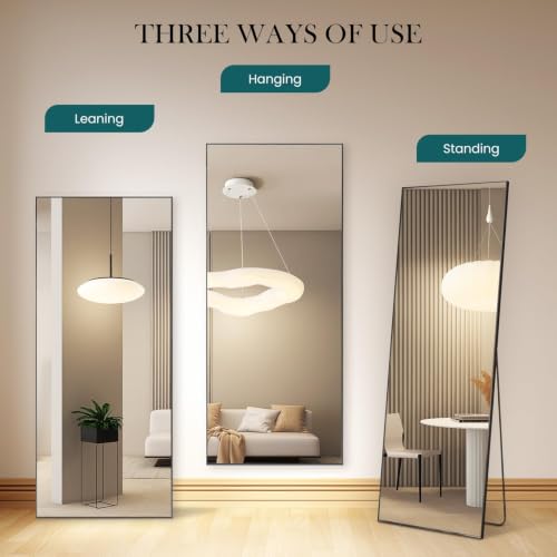 DUMOS 64"x21" Full Body Mirror with Stand, Full Length Mirror, Black