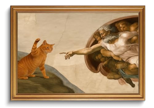 Vintage Gold Framed Cat Wall Art Eclectic Cat and God Canvas Art Prints - color: Cat and God, size: 16"x24"
