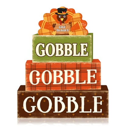 Britimes Tiered Tray Decor Set, 4 Pack, Wooden, Thanksgiving Turkey - style: Gobble Turkey
