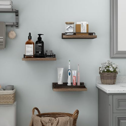 RYOFOBETTO Small Floating Shelf, 6 X 9 Inches Farmhouse Wall Shelves for Living Room, Bedroom, Picture Frames, Plants, Kitchen, Set of 3 (Brown) - color: Dark Brown, size: 9"