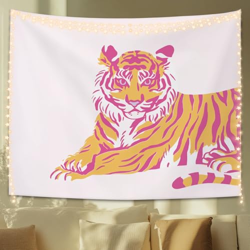 STHTTSW Pink Tiger Dorm Tapestry Aesthetic, Trendy Funky Preppy Tiger Tapestries, Pink and Orange Room Decor, Cute Girly Wall Hanging Decor for Teen Girl Women College Bedroom, 50x60 Inch - color: Tiger