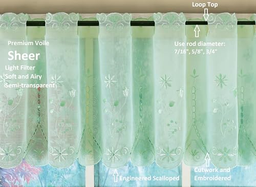 Today's Curtain, Samantha Embroidered Sheer Tier 24", Sage, 59" W x 24" L - color: Sage, size: 59"W x 24"L (Pack of 1)