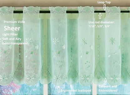 Today's Curtain, Samantha Embroidered Sheer Tier 24", Sage, 59" W x 24" L - color: Sage, size: 59"W x 24"L (Pack of 1)