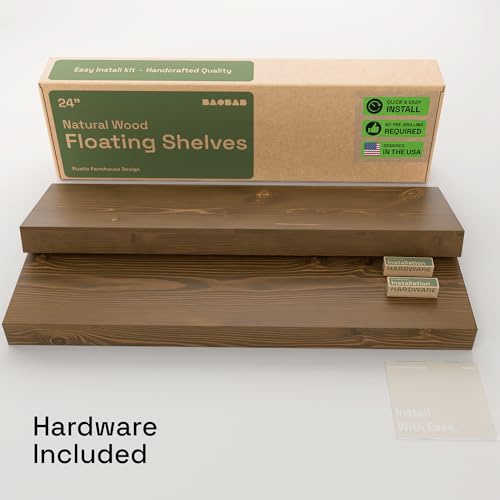 Solid Wood Floating Shelves for Wall 24 Inch Walnut, Wooden Bathroom Shelf - color: Walnut, size: 24 Inch