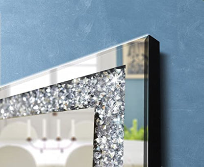 20" Square Crushed Diamond Silver Glass Mirror for Wall Decor - size: 20"L x 20"W