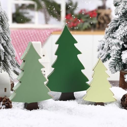 Christmas Decorations-3PCS Wooden Christmas Tree Sign-Rustic Christmas Tree for Tabletop Tiered Tray Shelf Mantel Fireplace Decor