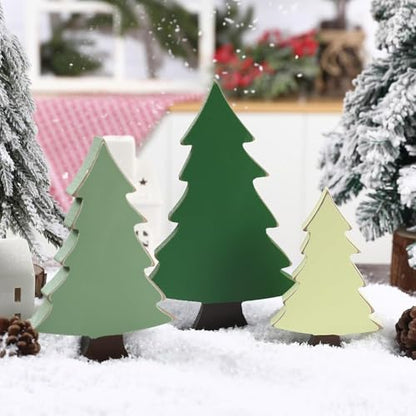 Christmas Decorations-3PCS Wooden Christmas Tree Sign-Rustic Christmas Tree for Tabletop Tiered Tray Shelf Mantel Fireplace Decor