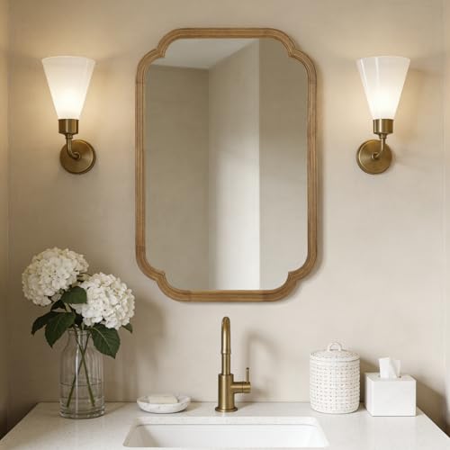 WallBeyond 20" x 30" Wood Mirror Rounded Corner Arch Wall Mirror with Wood Frame for Entryway, Living Room or Bedroom Home Decor [20" x 30" Natural Color] - color: Natural a, size: 30"L x 20"W