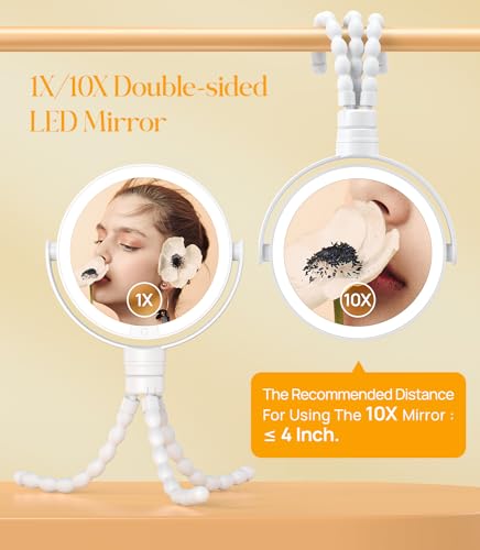 Gospire 5.85” Tripod Travel Makeup Mirror with Light and Magnification - color: White