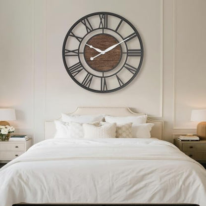 Pytha Sight 30 Inch Walnut Large Roman Numeral Wall Clocks for Living Room - color: Black Walnut, size: 30 Inch