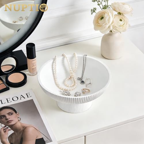 NUPTIO Decorative Bowl for Home Decor: 8" Centerpiece for Living Room Coffee Table Fruit Bowls for Kitchen Counter Resin Pedestal Key Tray for Entryway