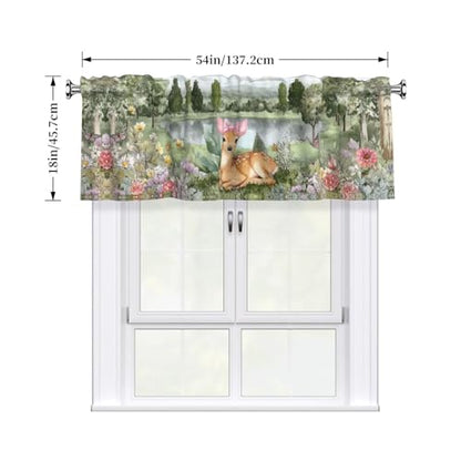 Floral Deer Curtain Valance 54x18 Inches Window Treatment Rod Pocket Valance for Kitchen Bathroom Bedroom - color: Floral Deer