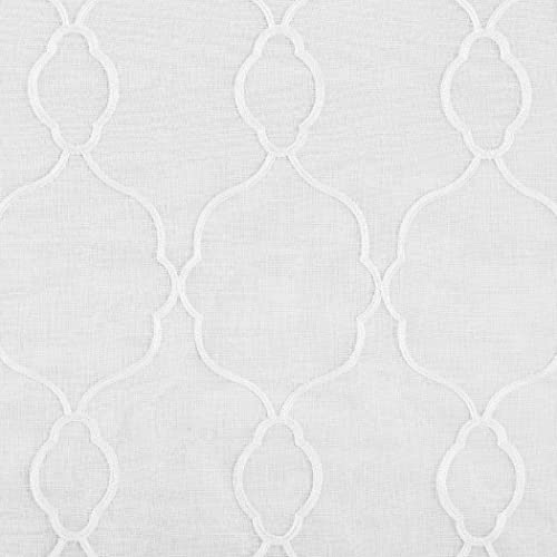 No. 918 Allerton Embroidered Trellis Semi-Sheer Rod Pocket Kitchen Curtain Valance and Tiers Set, White, 52" W x 36" L