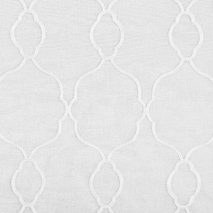 No. 918 Allerton Embroidered Trellis Semi-Sheer Rod Pocket Kitchen Curtain Valance and Tiers Set, White, 52" W x 36" L