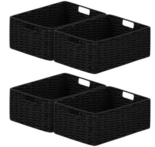 joybest Black Wicker Baskets for Shelves, Hand-woven Storage Baskets - color: Black, size: 4 Pack 13l X 10w X 5h Inch