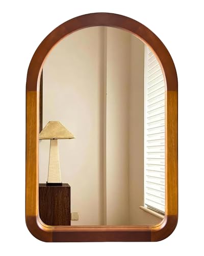 Arched Wood 24 x 36 Inch Bathroom Mirror for Wall with Walnut Frame - size: 36"L x 24"W