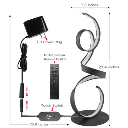 20W 3 Colors Remote Control Dimmable LED Art Table Lamp 21.4 Inch with Touch Switch for Living Room,Bedroom (Black) - color: Black