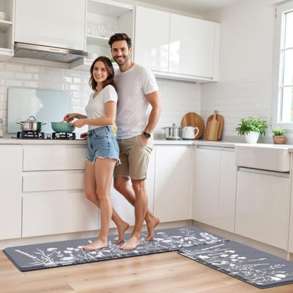 Kitchen Mats for Floor, 2-Piece Anti-Fatigue Kitchen Rugs, Grey - size: 17.3" x 30"+17.3" x 59"-0.4 inch