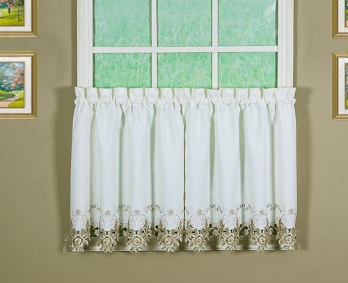 Today's Curtain Verona Reverse Embroidery Tier, 24", Ecru/Antique, 60" W X 24" L - color: Ecru/Antique, size: 60"W x 24"L (Pack of 1)