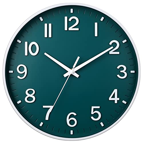 HZDHCLH 12 Inch Silent Wall Clock Battery Operated Non Ticking Dark Green - color: Dark Green