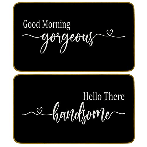 Burosev Good Morning Gorgeous, Hello There Handsome Bath Decorative Doormat, Funny Couple Wedding Gifts Farmhouse Decor for Home Indoor Front Bathroom Non Slip Bath Door Mat Set of 2 (17 x 30 Inch)