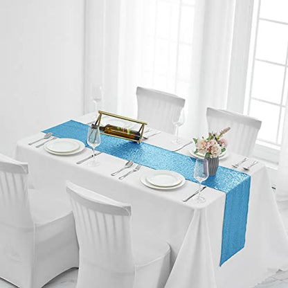 Pufogu 12 x 72 inches Blue Sequin Table Runner, 2 Packs - color: Blue