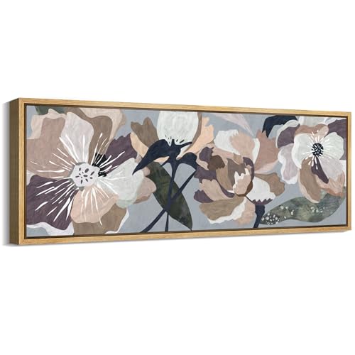 MUDECOR Large Framed Canvas Print Wall Art Floral Elegance Abstract Flower Soft Color Blooms Illustrations Antique Retro Fine Art Illustrations Decorative Colorful for Bedroom - 60"x20" - color: A06-2402-na16, size: 60"L x 20"W