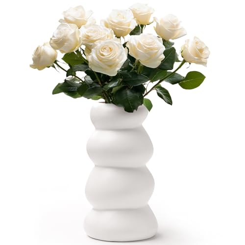 BosilunLife Ceramic Vase with Stacked Bubble Design - color: White
