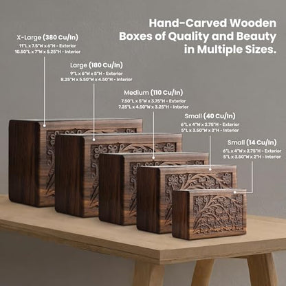 Wooden Cremation Urn Box for Human Ashes Adult, Tree of Life, 300 Cu in - size: XXX-Large - 300lbs