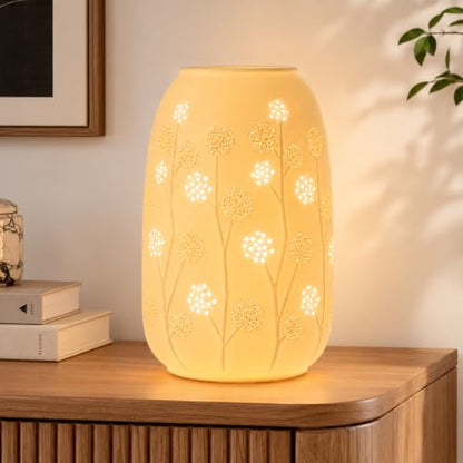 TACAHE Ceramic Vase Table Lamp - 2700K Bulb & 3 Artificial Flowers Included - style: Dandelion