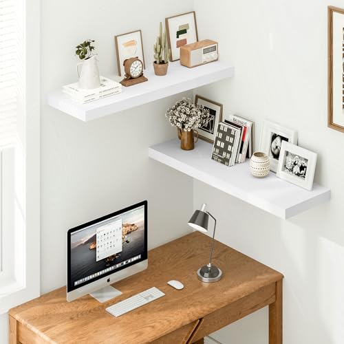 Vivelove White Floating Shelves 12 Inches Deep, 36 X 12 Inch, Set of 2 - color: White, size: 35.4”wx12”dx1.5”h