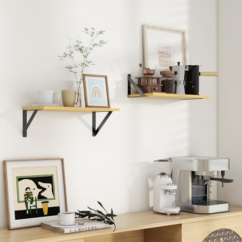 Axeman Floating Shelves for Wall, 16'' x 8'' Oak Wall Shelves Set of 2 - color: Oak, size: 16 Inch