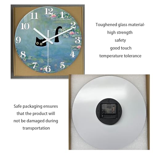 XNM Glass Clock 14 Inch Black Cat Wall Clocks Battery Operated - color: Blue2, size: 14 Inch