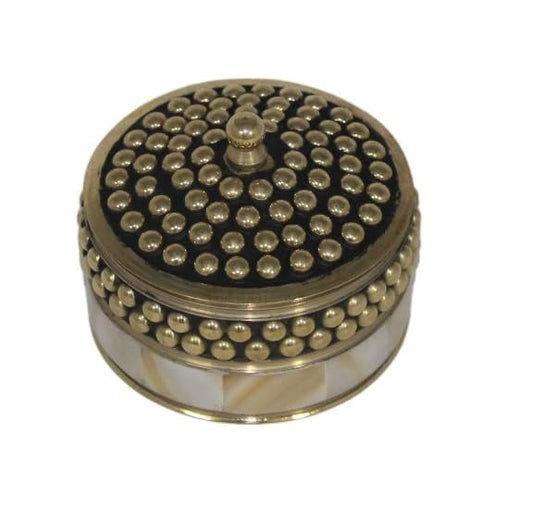 Decorative Jewelry Trinket Box Unique Gift for Home Decor Antique Metal Case with Mother of Pearl Sindoor Box/Coin Box (Beaded-1) - color: Beaded-1