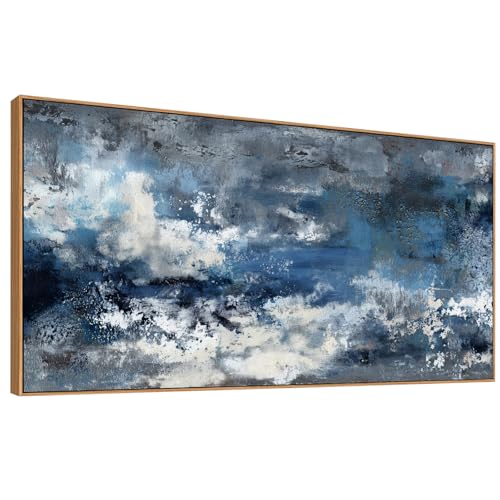 The Mode Art Framed Wall Art Abstract Ocean Canvas Pictures Blue White Grey Modern Seascape Artwork for Living Room Bedroom Office 20x40inch - color: Blue, size: 40"L x 20"W